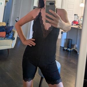 Free People Black Lace Trim Jumpsuit